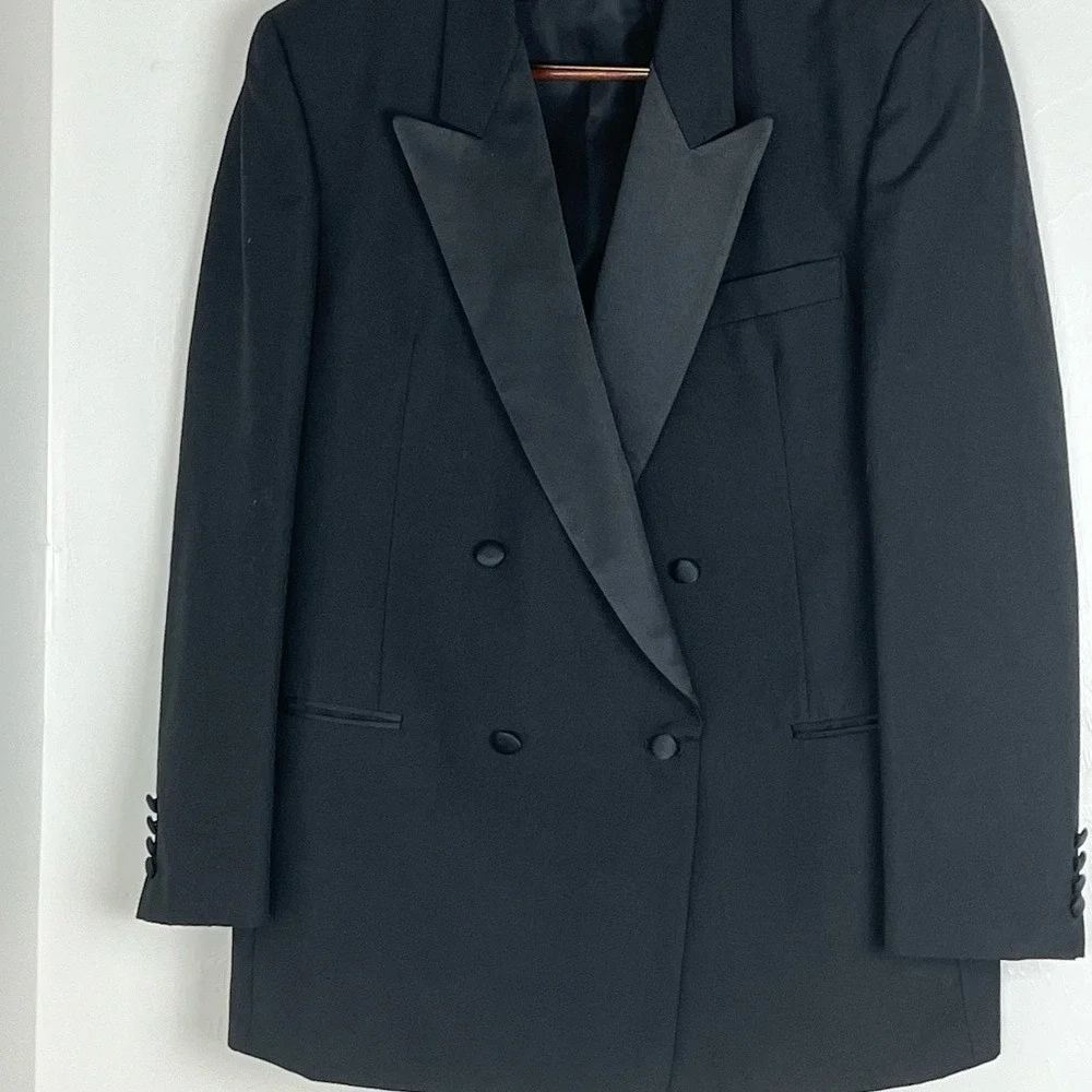 Dario Ferrozzi Tuxedo Jacket Mens 44R Black Excellent Double Breasted Peak Lapel